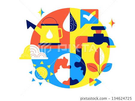 Water Conservation Awareness Vector Illustration Featuring Sustainable Usage Environmental Protection For Future Generations Background 134624725