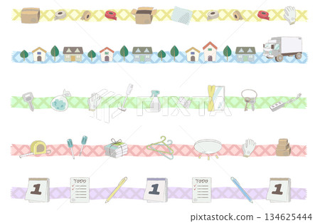 Moving and everyday items masking tape style illustration set 134625444