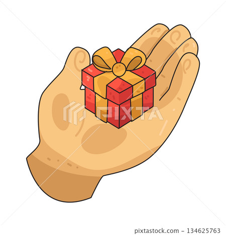 illustration of hand giving gift 134625763