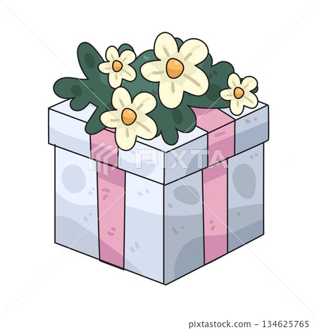 illustration of gift box with flower illustration of gift box with flower 134625765