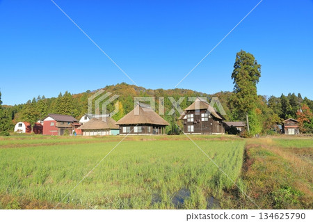 The original Japanese landscape of the Oginoshima circular settlement in Kashiwazaki The original Japanese landscape of the Oginoshima circular settlement in Kashiwazaki 134625790