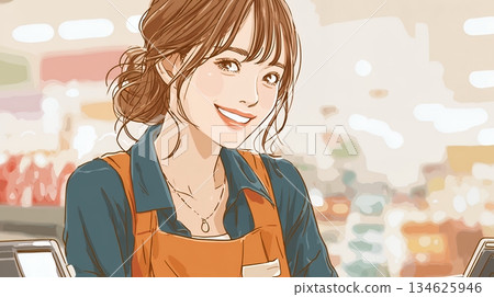 Young woman working at a supermarket 134625946