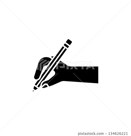 Writing hand with pencil gesture vector icon. Hand gesture icon solid style. perfect use for logo, presentation, website, and more. modern icon design glyph style Writing hand with pencil gesture vector icon. Hand gesture icon solid style. perfect use for logo, presentation, website, and more. modern icon design glyph style 134626221
