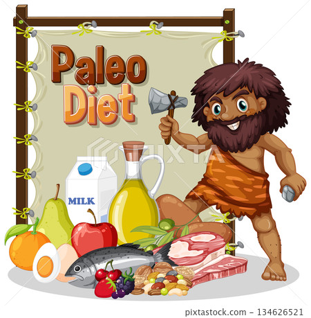 Caveman and Paleo Diet Illustration 134626521