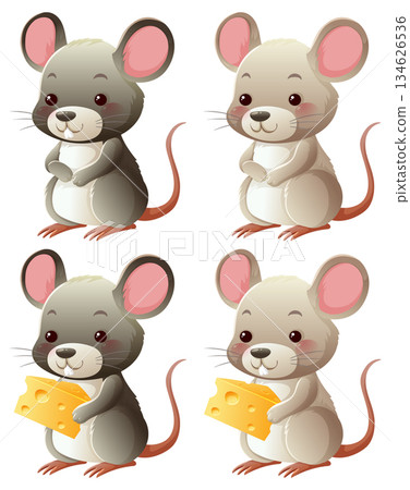 Cute Cartoon Mice Holding Cheese Vector Illustration Cute Cartoon Mice Holding Cheese Vector Illustration 134626536