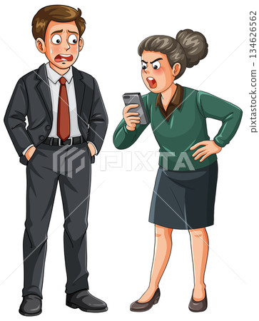 Angry Businesswoman Yelling at Worried Colleague Over Smartphone 134626562