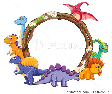 Colorful Dinosaur Frame with Floral Accents Colorful Dinosaur Frame with Floral Accents 134626564