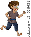 Smiling Boy in Ragged Clothes Running Forward 134626631