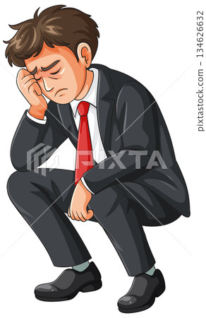 Sad Businessman Sitting and Holding Head in Hand 134626632