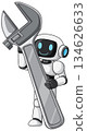 Friendly Robot Holding Large Adjustable Wrench Illustration 134626633