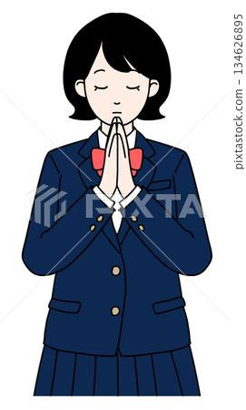 Illustration of a high school girl visiting a shrine and praying for success 134626895