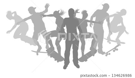 Skateboard Skateboarders Silhouette Group Skateboard Skateboarders Silhouette Group 134626986