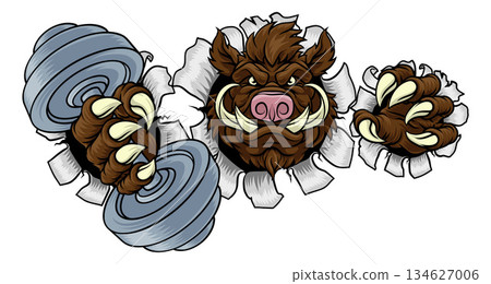 Boar Wild Razorback Warthog Weight Lifting Mascot Boar Wild Razorback Warthog Weight Lifting Mascot 134627006