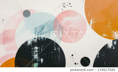 抽象的粉彩設計背景，由重疊的彩色圓圈組成 134627080