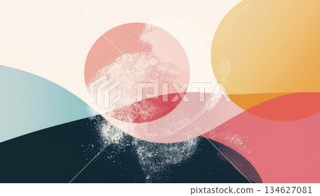 抽象的粉彩設計背景，由重疊的彩色圓圈組成 134627081