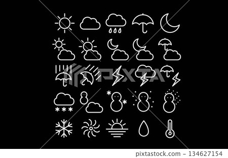 Simple weather icon set line white 134627154