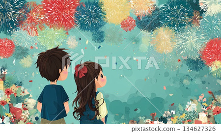 Children watching fireworks 134627326