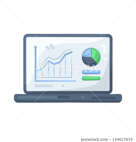 Illustration of laptop displaying a business analytics dashboard Illustration of laptop displaying a business analytics dashboard 134627655