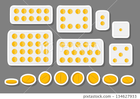 big colored set different types of pills inside close blister big colored set different types of pills inside close blister 134627933
