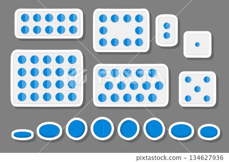 big colored set different types of pills inside close blister big colored set different types of pills inside close blister 134627936