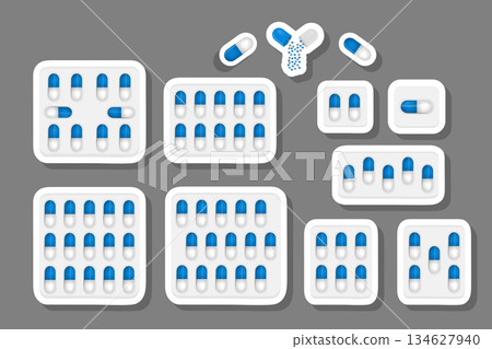 big colored set different types of pills inside close blister big colored set different types of pills inside close blister 134627940