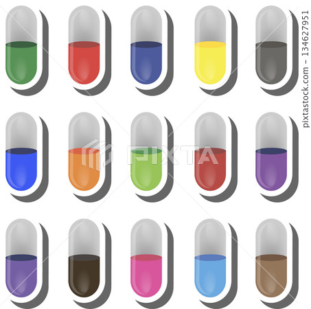 Big colored set different types of pills inside close blister Big colored set different types of pills inside close blister 134627951