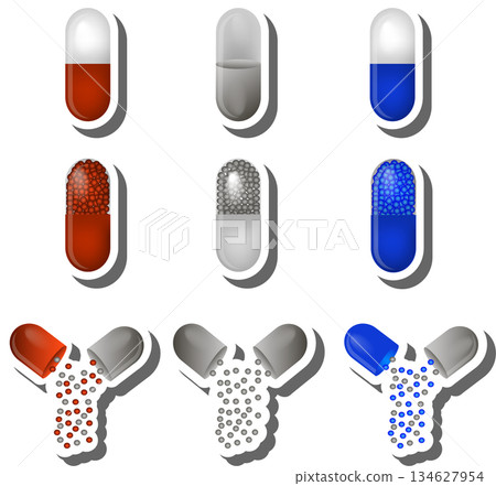 Big colored set different types of pills inside close blister 134627954