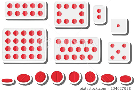Big colored set different types of pills inside close blister Big colored set different types of pills inside close blister 134627958