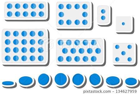 Big colored set different types of pills inside close blister Big colored set different types of pills inside close blister 134627959