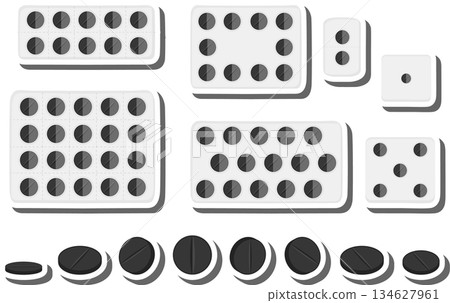 Big colored set different types of pills inside close blister Big colored set different types of pills inside close blister 134627961