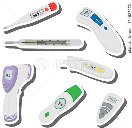 set different types of thermometers for prevention coronavirus 134627978