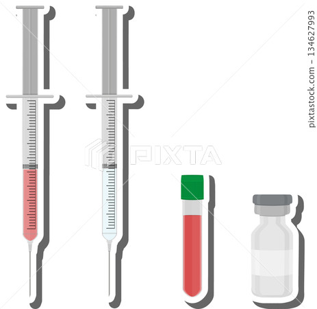 Big colored set different types of syringes, needles for hospital Big colored set different types of syringes, needles for hospital 134627993