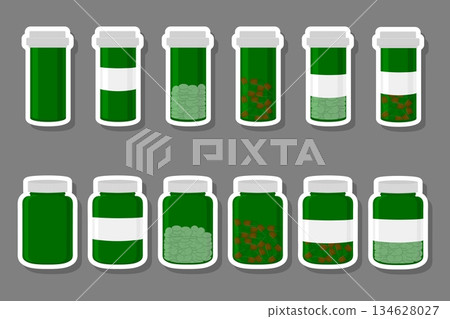 Illustration on theme big colored set different types of pills Illustration on theme big colored set different types of pills 134628027