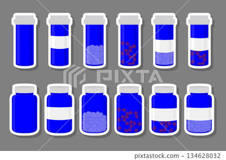 Illustration on theme big colored set different types of pills Illustration on theme big colored set different types of pills 134628032