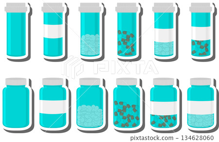Big colored set different types of pills inside close jar Big colored set different types of pills inside close jar 134628060