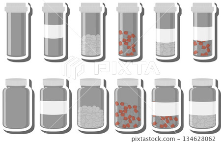 Big colored set different types of pills inside close jar 134628062