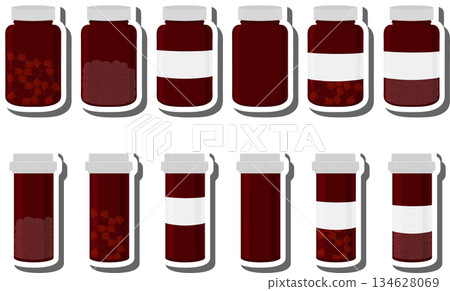 Big colored set different types of pills inside close jar 134628069