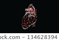 3d illustration of vibrant, low-poly heart against black background 134628394