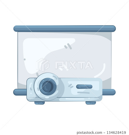 Illustration of projector and presentation screen  134628419