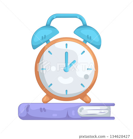 Illustration of book with alarm clock 134628427