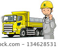 Yellow dump truck and driver 134628531
