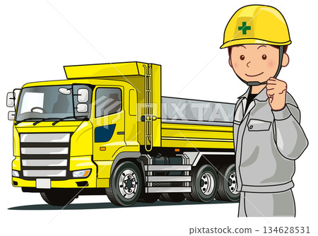 Yellow dump truck and driver Yellow dump truck and driver 134628531