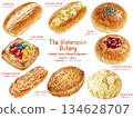 A collection of warm watercolor bread illustrations. Perfect for bakery and cafe menus and advertising designs. 134628707