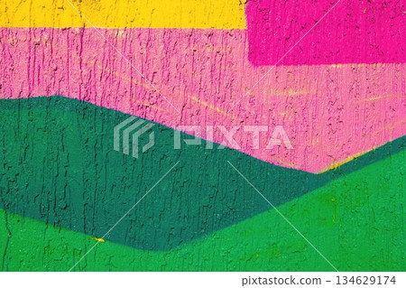 Colorful Abstract Geometric Pattern in Yellow, Pink, Dark Green, Bright Green, Retro 80s, Y2K Style Colorful Abstract Geometric Pattern in Yellow, Pink, Dark Green, Bright Green, Retro 80s, Y2K Style 134629174