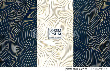 Luxury abstract wave pattern, elegant gold lines, Japanese design, flow sea texture. Premium vector background, wine, cosmetic packaging, chocolate labels, modern wallpapers. Luxury abstract wave pattern, elegant gold lines, Japanese design, flow sea texture. Premium vector background, wine, cosmetic packaging, chocolate labels, modern wallpapers. 134629314