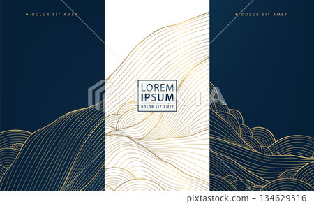 Luxury abstract wave pattern, elegant gold lines, Japanese design, flow sea texture. Premium vector background, wine, cosmetic packaging, chocolate labels, modern wallpapers 134629316