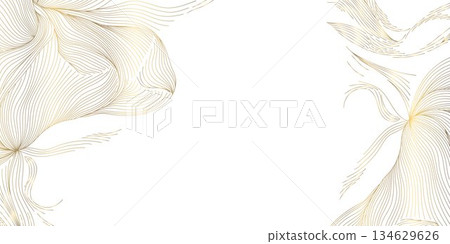 Luxury abstract wave pattern, elegant gold lines, flowing curves, modern Japanese design. Premium vector background, organic shapes, decorative elements, sea, ocean, clouds. Luxury abstract wave pattern, elegant gold lines, flowing curves, modern Japanese design. Premium vector background, organic shapes, decorative elements, sea, ocean, clouds. 134629626