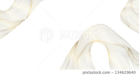 Luxury abstract wave pattern, elegant gold lines, flowing curves, modern Japanese design. Premium vector background, organic shapes, decorative elements, sea, ocean, clouds. Luxury abstract wave pattern, elegant gold lines, flowing curves, modern Japanese design. Premium vector background, organic shapes, decorative elements, sea, ocean, clouds. 134629640