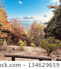 Beautiful autumn leaves and the cityscape seen from the mountains 134629659