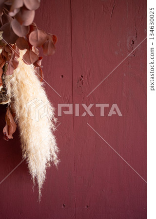 Dried flowers on a red wall Dried flowers on a red wall 134630025